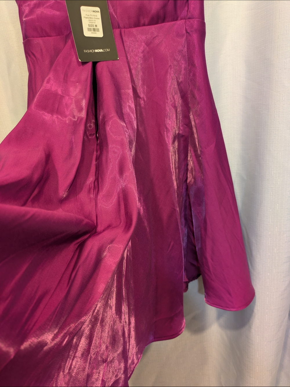 Fashion Nova Magenta Satin Holographic V-Neck Double Strap Mini Dress NWT - Picture 6 of 11